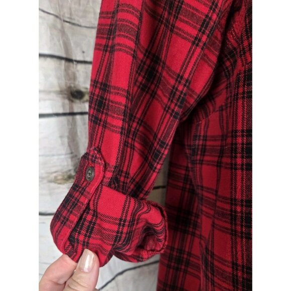 Duluth Trading Shirt Womens 2XL Red Plaid Flannel Button Up Roll Sleeves Cotton - Picture 3 of 6
